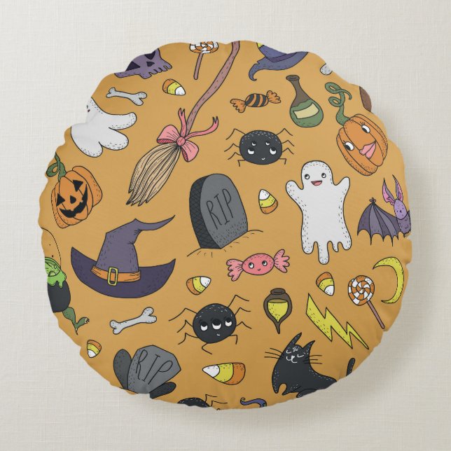 Coussins Ronds Halloween Doodle Objets Motif sans couture (Devant)