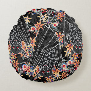 Coussins Ronds Halloween élégant Chauves-souris opulentes sur fon
