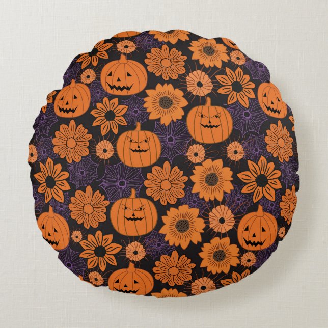 Coussins Ronds Halloween floral (Devant)