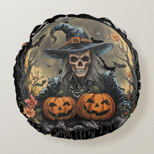 Coussins Ronds Halloween,Gardien des Citrouilles, Crânes Citrouil