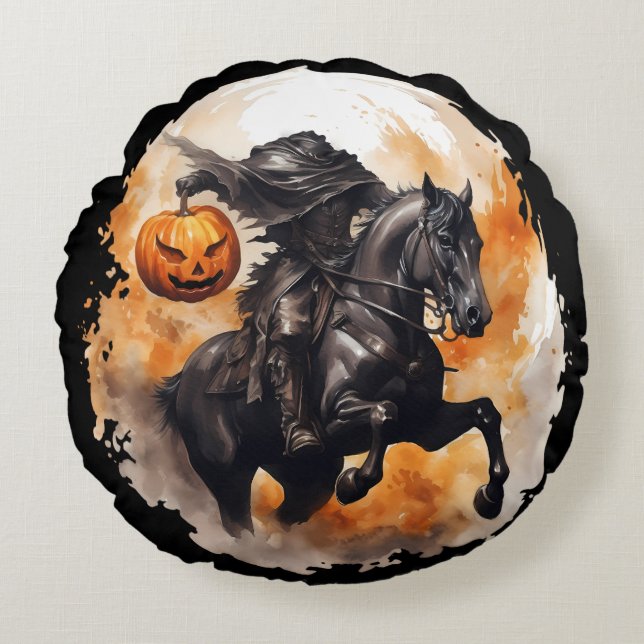 Coussins Ronds Halloween Horseman sans tête avec tête Citrouille (Devant)