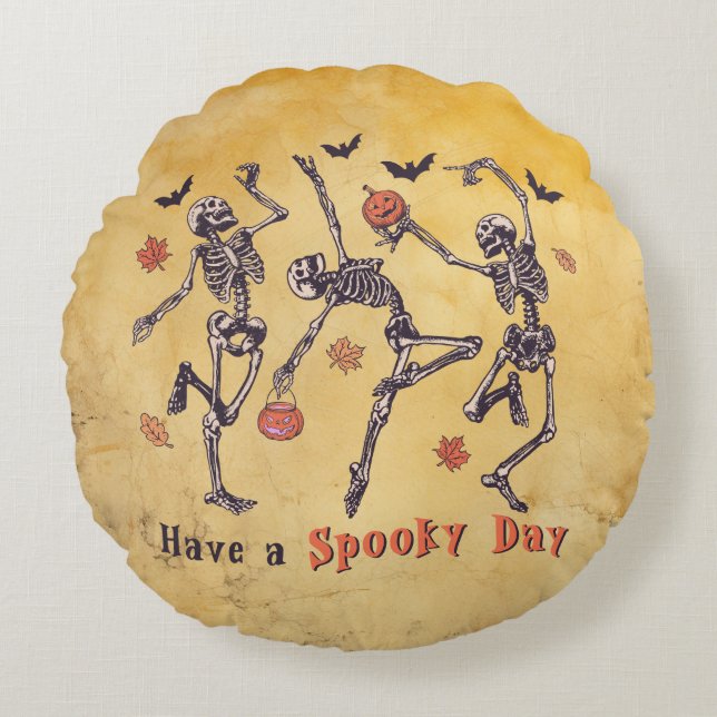 Coussins Ronds Halloween Jour Éffrayant Squelette 2 Côté Tour Cou (Devant)