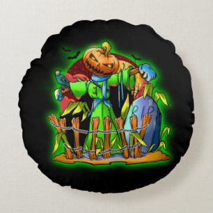 Coussins Ronds Halloween Lady Scarecrow Citrouille Head RIP Bats