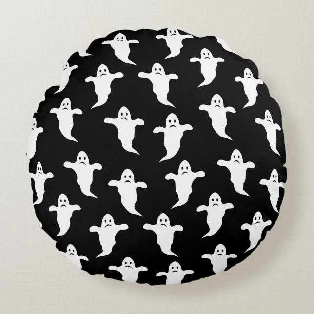 Coussins Ronds Halloween moderne simple noir et blanc Fantômes (Devant)