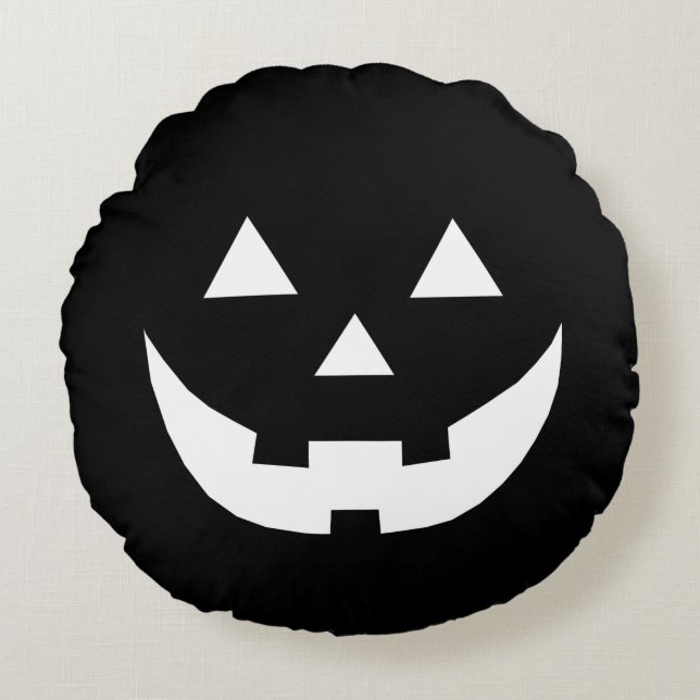 Coussins Ronds Halloween noir blanc Jack-o'-lantern effrayant (Devant)
