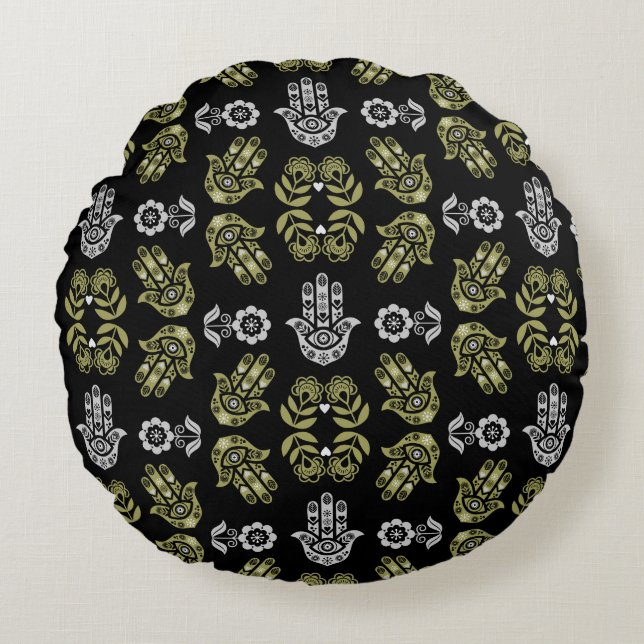 Coussins Ronds Hamsa Hand Protection Art (Devant)