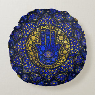 Coussins Ronds Hamsa Main - Main - Fatima Dot Art Lapis Lazuli