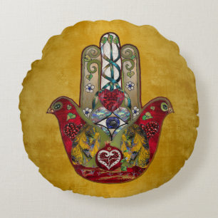 Coussins Ronds Hamsa Rouge Oiseau Cœur Grenade Rubis