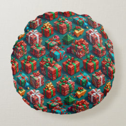 Coussins Ronds Happy Christmas wrapped gifts 10 - Round Pillow