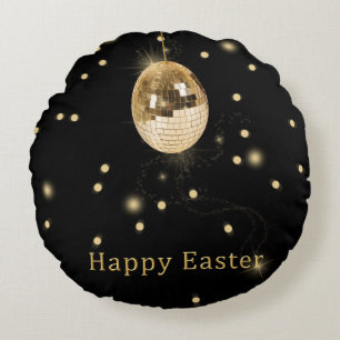 Coussins Ronds Happy Easter Gold Disco Ball