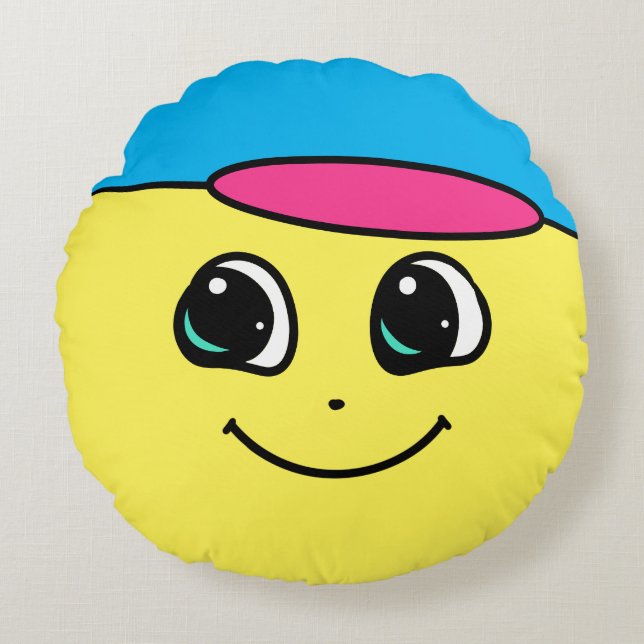 Coussins Ronds Happy Face avec Casquette personnalisable - Coussi (Devant)