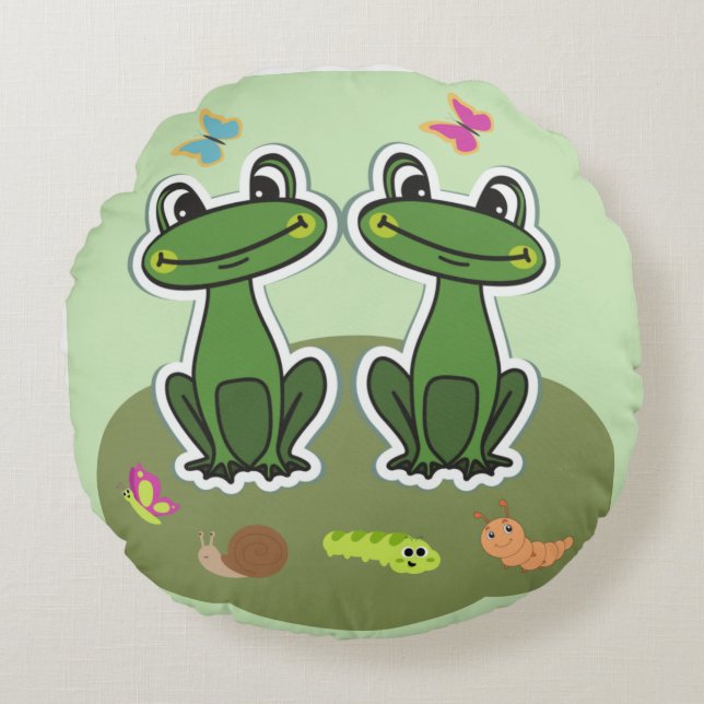 Coussins Ronds Happy Frog Design   Edition         Oreiller rond (Devant)