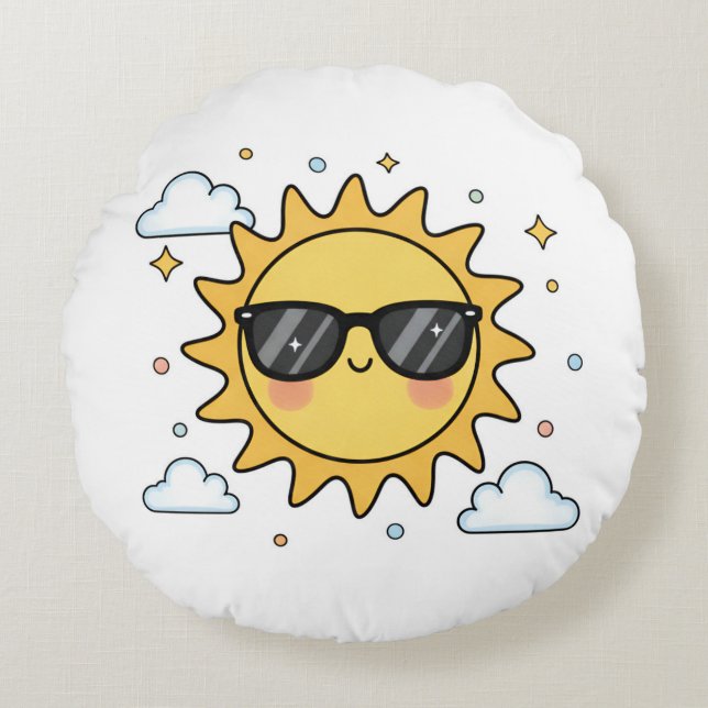 Coussins Ronds Happy Smiling Sun Cartoon - Minimalist Kawaii Suns (Devant)