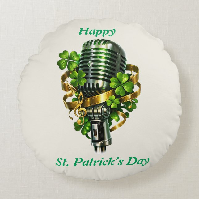 Coussins Ronds Happy St. Patrick’s Day Shamrock & Microphone (Devant)
