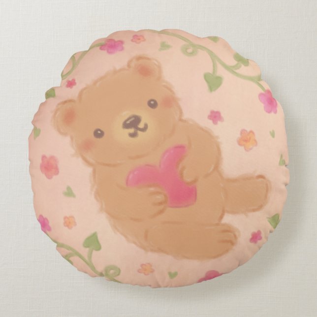 Coussins Ronds Happy Valentine's Day with Teddy Bear (Devant)