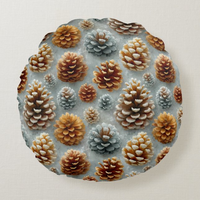 Coussins Ronds Harmonie des Pinecones d'hiver (Devant)
