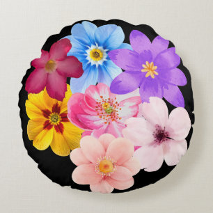 Coussins Ronds Harmonie printanière - Bouquet de fleurs mixtes à