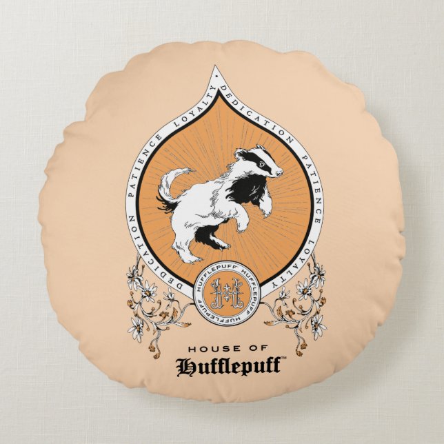 Coussins Ronds HARRY POTTER™ | Délicat croquis HUFLEPUFF™ Crest (Devant)