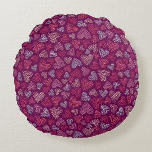 Coussins Ronds Hatched Scribbled Hearts Texture Motif