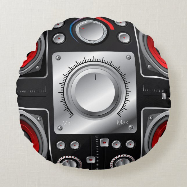 Coussins Ronds Haut-parleurs rouges avec amplificateur et boutons (Devant)