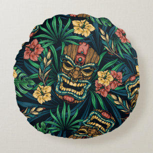 Coussins Ronds Hawaï Tiki Masque Motif tropical