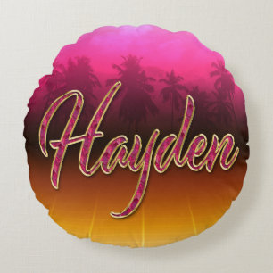 Coussins Ronds Hayden prénom nom oreiller rose doré
