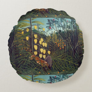 Coussins Ronds Henri Rousseau Lutte entre Tiger et Bull
