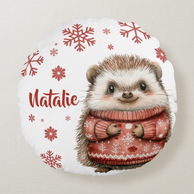 Coussins Ronds Hérisson de Noël personnalisé (Devant)