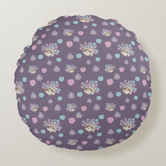 Coussins Ronds hérisson et fleurs motif (Devant)