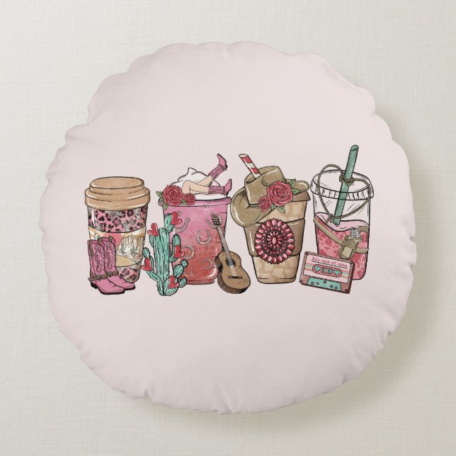 Coussins Ronds Heure du café Cowboy (Devant)