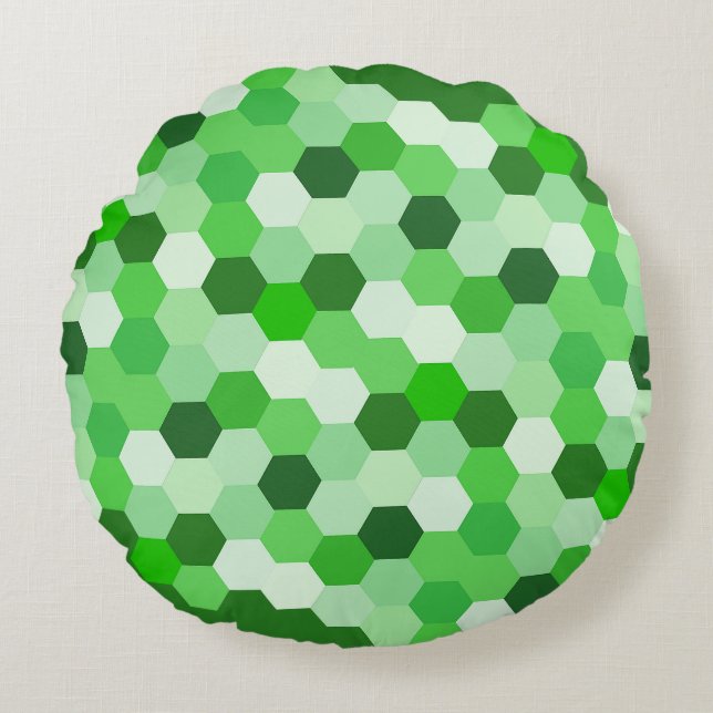Coussins Ronds Hexagon vert blanc géométrique (Devant)