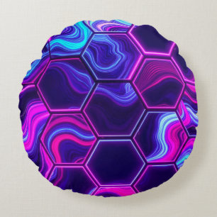Coussins Ronds Hexagone Néon Rose Marbre Violet Motif Abstrait