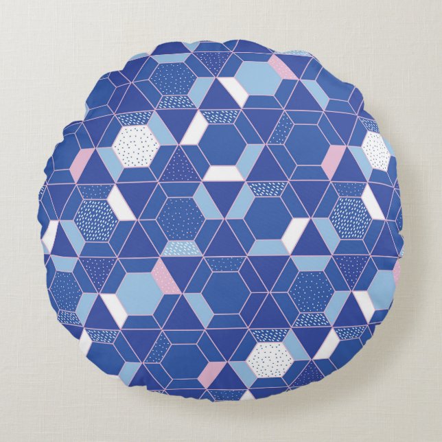 Coussins Ronds Hexagons, triangles : motif abstrait géométrique. (Devant)