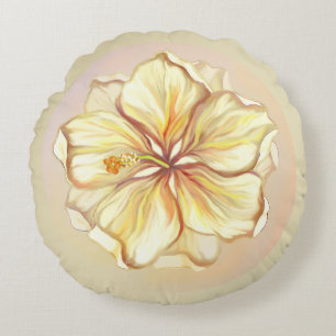 Coussins Ronds Hibiscus & dentelle JAUNE