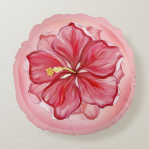 Coussins Ronds Hibiscus & dentelle RED