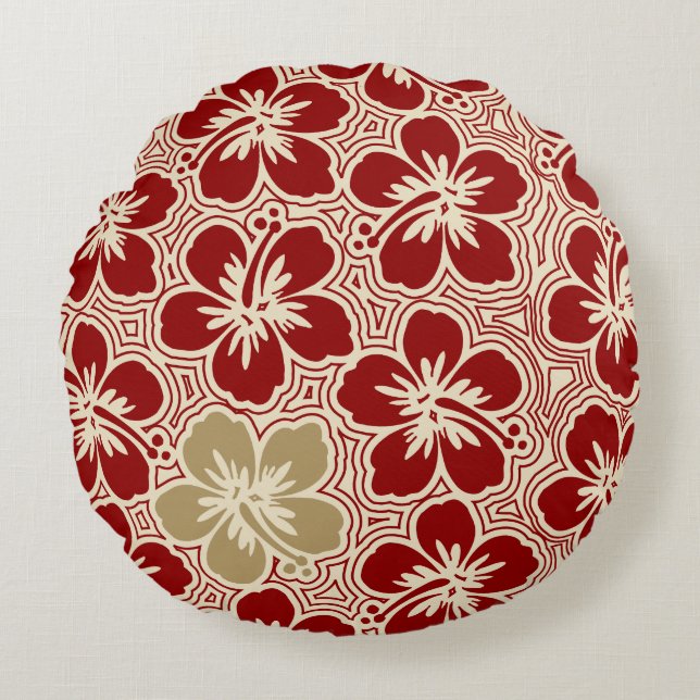 Coussins Ronds Hibiscus d'Île Hawaïen Réversible à Rayures (Devant)