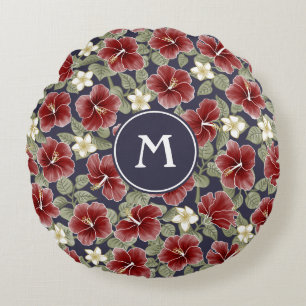 Coussins Ronds Hibiscus et Plumeria - Maroon