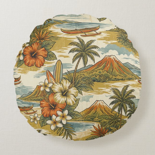 Coussins Ronds Hibiscus Island Hawaiian Scenic - Gold and Orange (Devant)