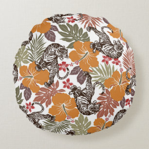 Coussins Ronds Hibiscus Tiger, Motif exotique.