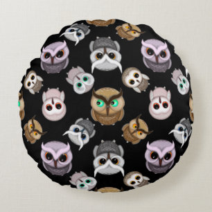 Coussins Ronds Hibou amusant sur fond noir