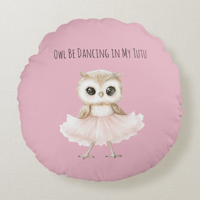 Coussins Ronds Hibou dansant tutu rose ballerine (Devant)