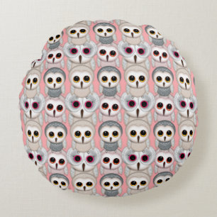 Coussins Ronds Hiboux Bébés sur Fond Rose Pâle Motif