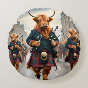 Coussins Ronds Highland Harmony : Bagpipe Highland Cow Band