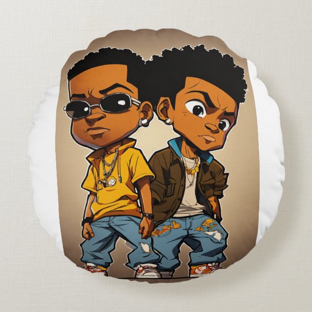Coussins Ronds Hip Hop Cartoon Character in Boondocks Art Style (Devant)