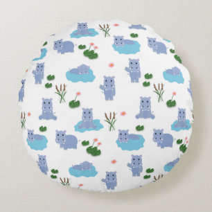 Coussins Ronds Hippopotame mignon motif chambre d'enfants