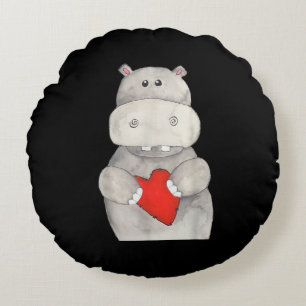 Coussins Ronds Hippopotame mignon tenant le coeur   Love Hippo