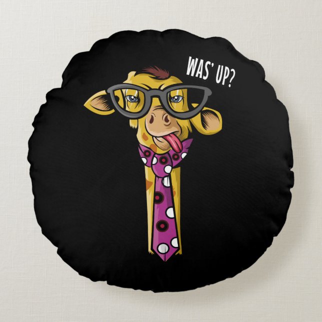 Coussins Ronds Hipster Giraffe Amusant Animal Africain Avec Lunet (Devant)