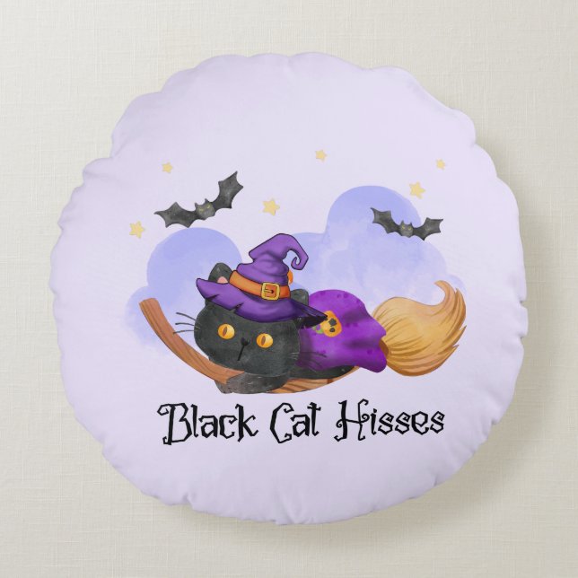 Coussins Ronds Hisses de chats noirs (Devant)