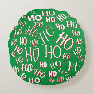 Coussins Ronds HO HO HO motif de texte de Noël blanc vert rouge