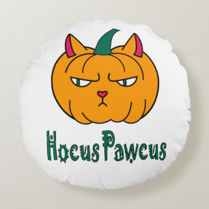 Coussins Ronds Hocus pawcus Halloween citrouille ginger cat magie